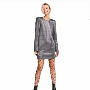 H&M Metallic Exaggerated Shoulder Dress